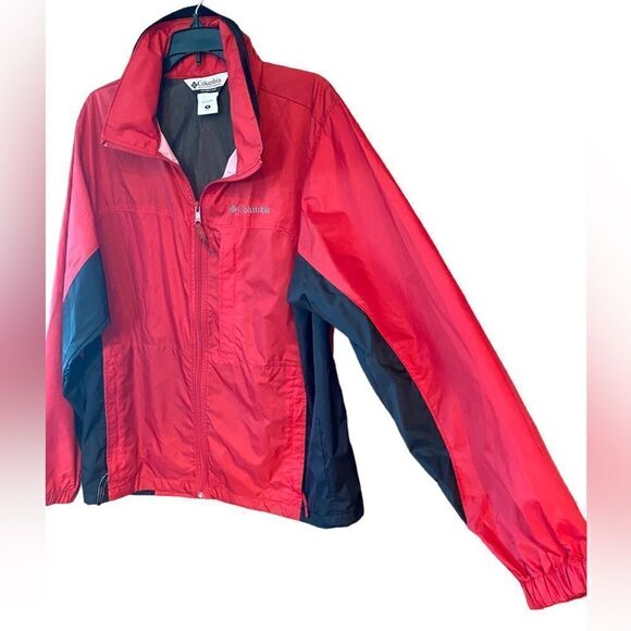 Columbia Sz M Red Black Nylon Outdoor Camping Hoodie Windbreaker Raincoat - Picture 3 of 9